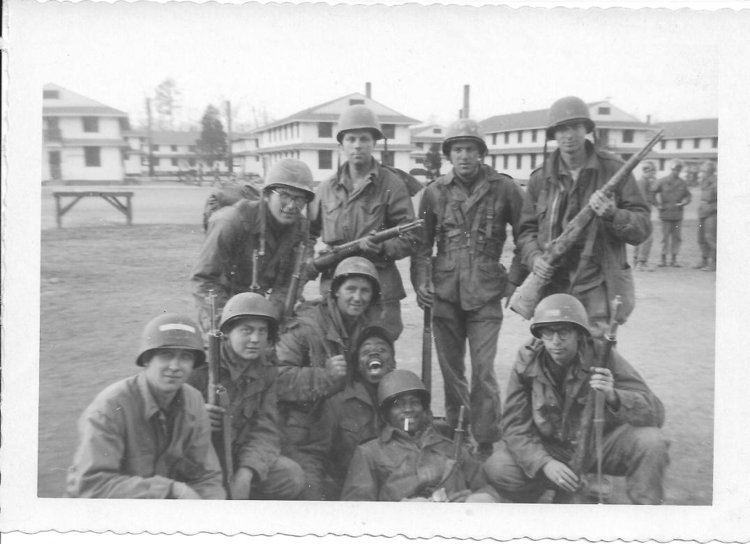 8 MASH Right after infiltration course bw Marv Stall Dave Wertheimer Bernie Fisher Don Feeney FR Russ Hardy Larson, Lisewski, Duncan, Lonnie Gibbs, Saul Goldberg